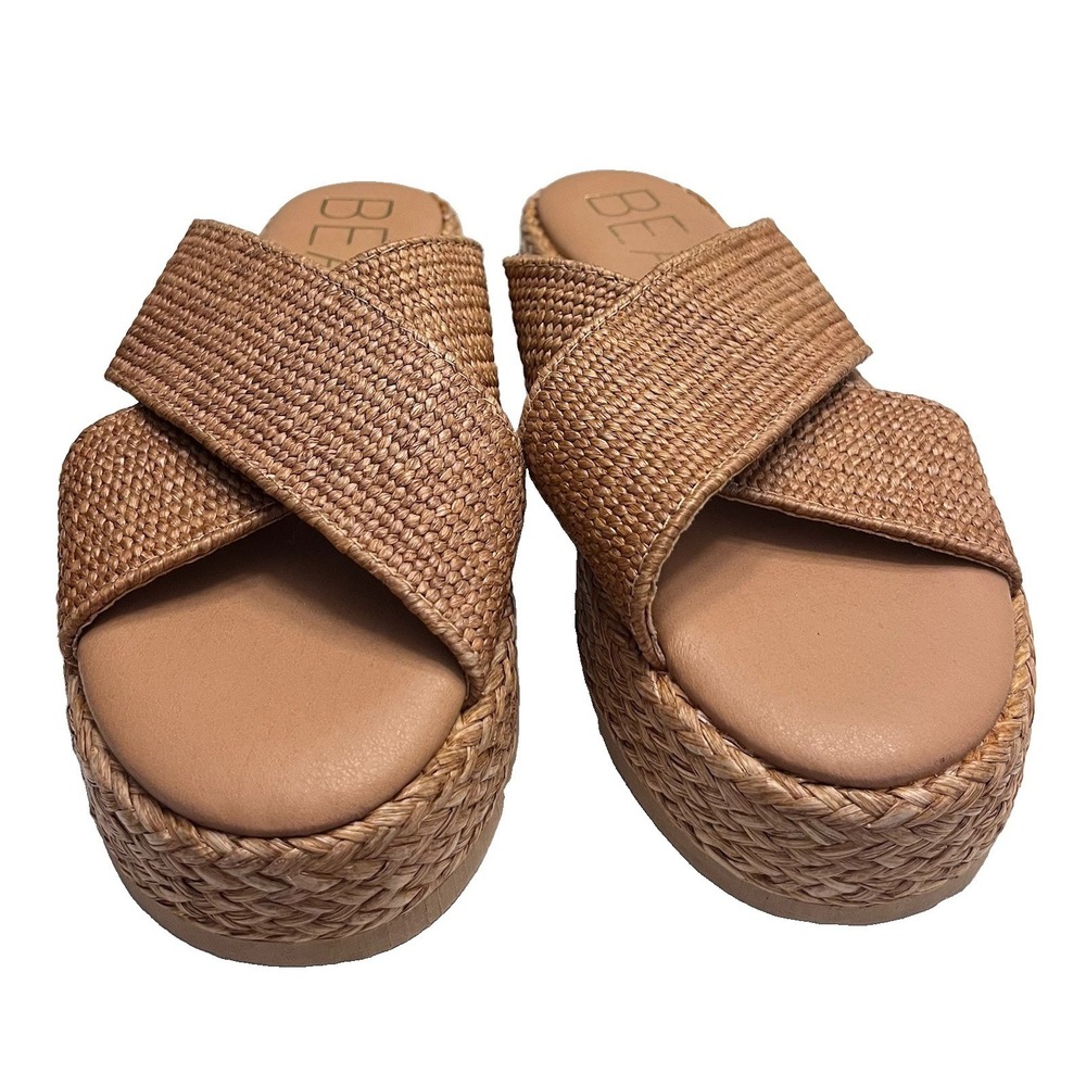 New BEACH By MATISSE Sz 9 Catalina Raffia Sandal Cross Tan Boho Beach Cruise